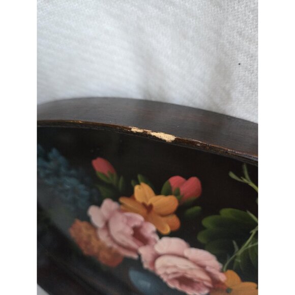 Handpainted Vintage Floral Tray Moody Dark Still Life Roses Tulips - Picture 5 of 10